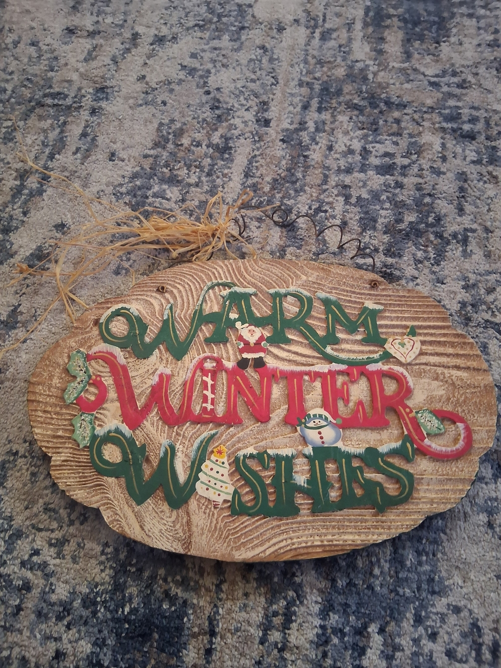 Warm Winter Wishes Holiday Hanging Sign - Green & Red